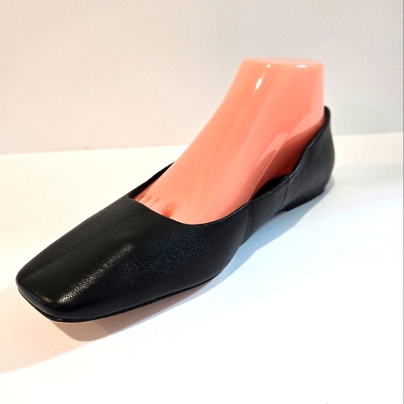 Vince Leah Black Leather Ballet Flat Shoes